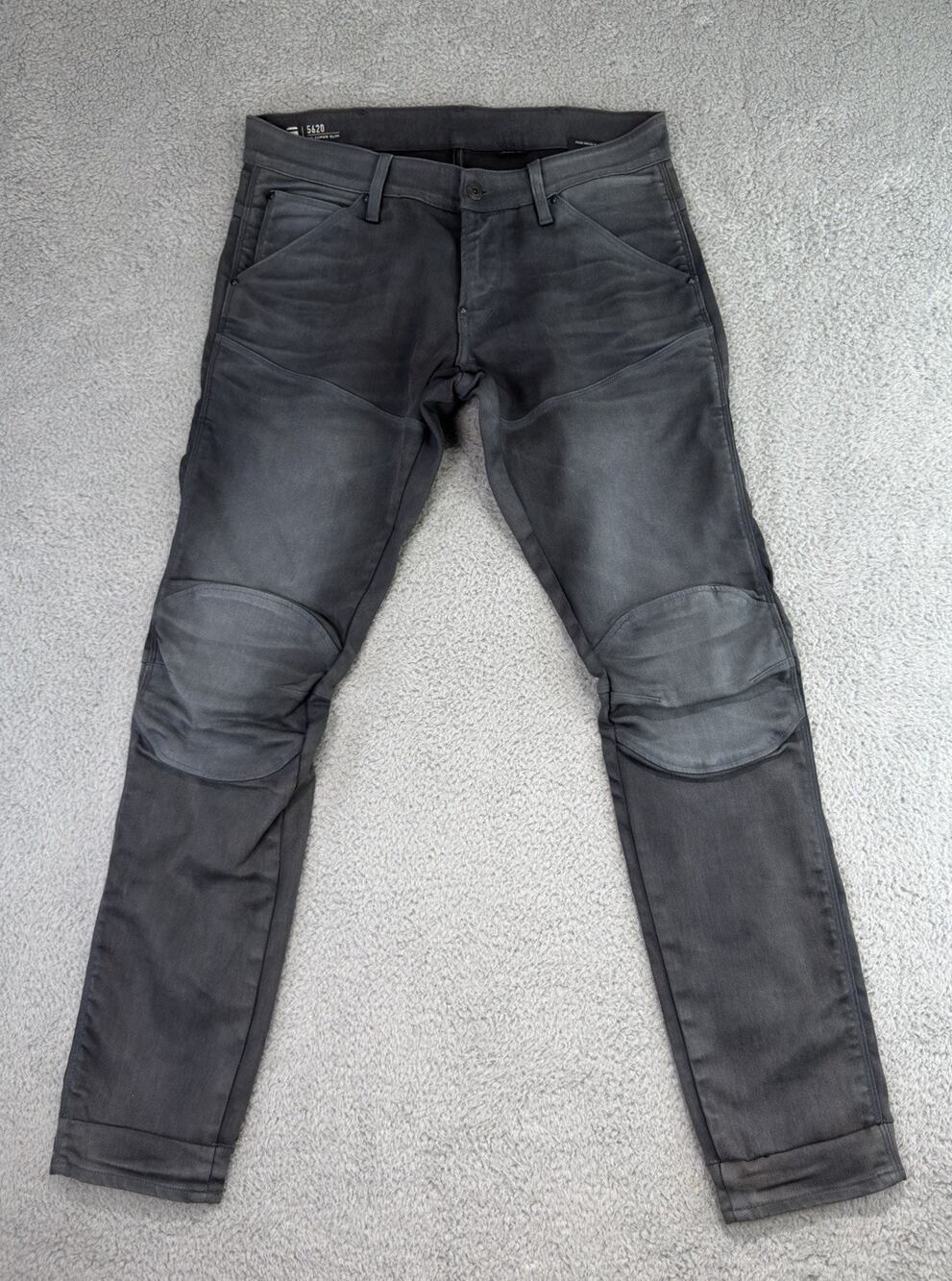 G Star Raw 5620 3D Super Slim Knee MensGray Black Distressed Jeans 33(34x31)